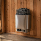 Procraft electric sauna heater mounted on the cedar wall of a sauna